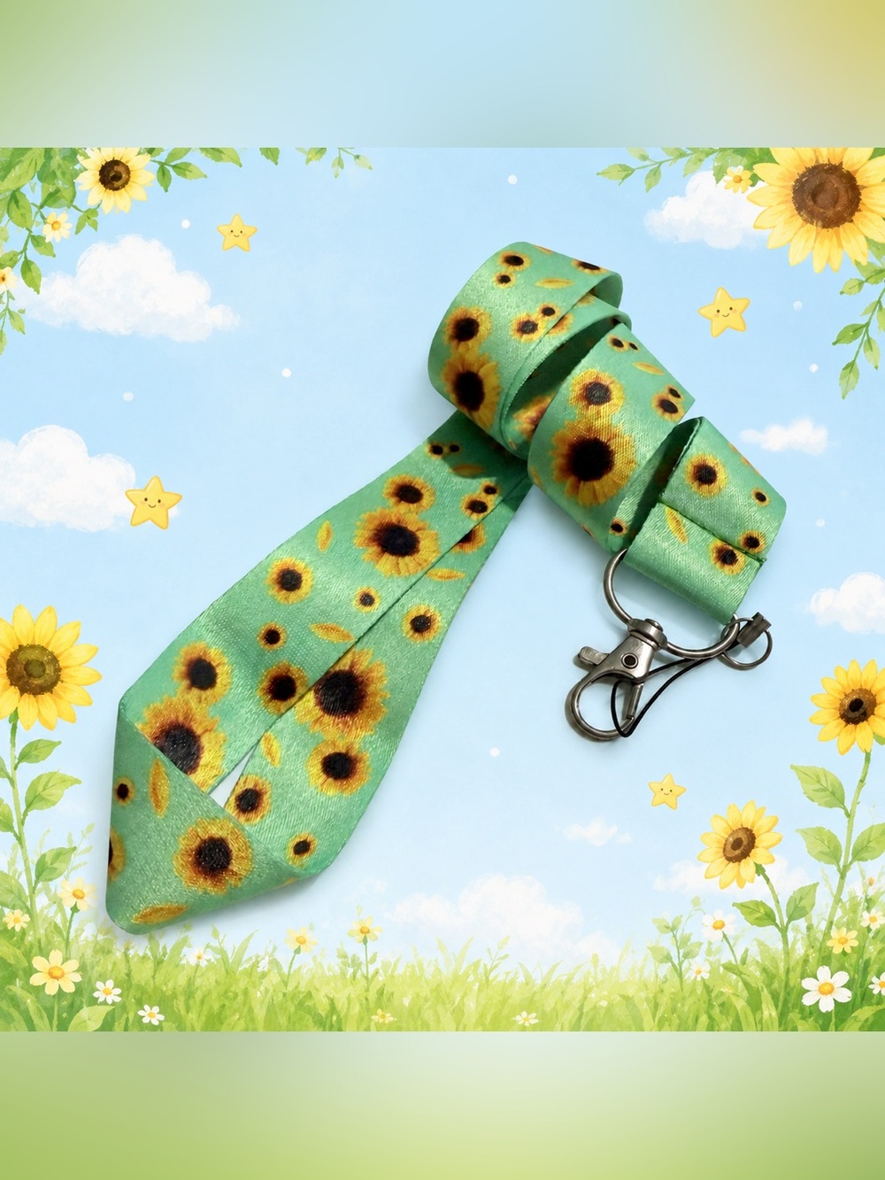 30” 🆕 Sunflower Lanyard Mint Green ID Badge Key Holder Clip